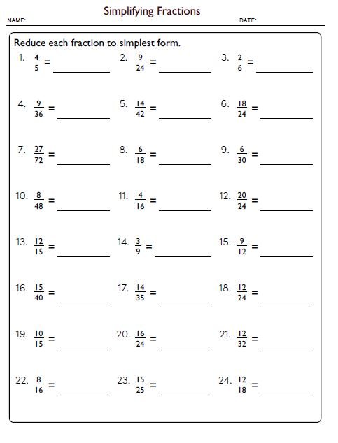 Simplifying Fractions Worksheet for Grade 5 - EduMonitor