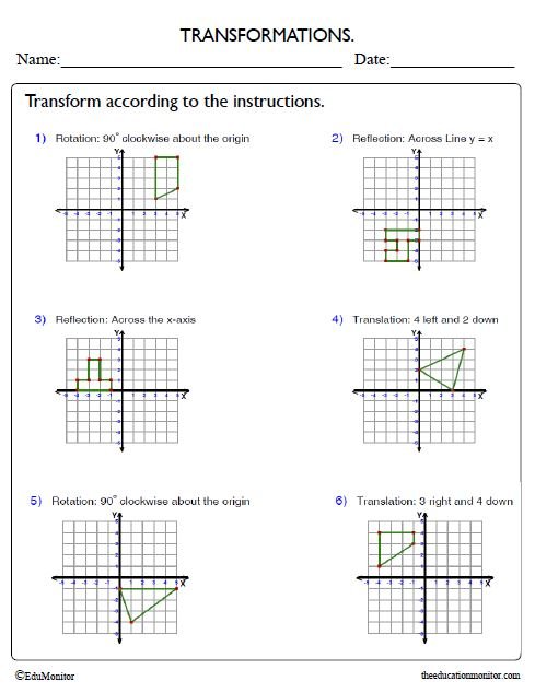 Transformations Math Worksheet for Grade 8 - EduMonitor