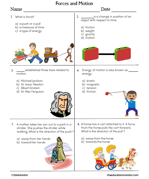 Forces and Motion Science Worksheet for Grade 6_EduMonitor Forces and Motion Science Worksheet for 6th Grade