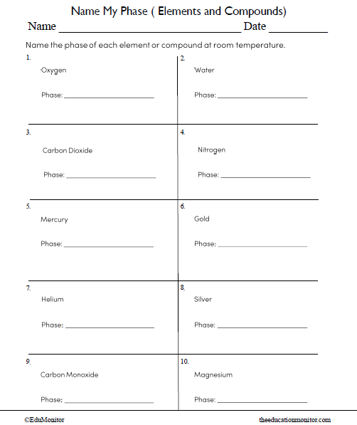 Name My Phase Science Worksheet for Grade 7 - EduMonitor