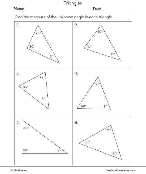 Triangles Math Worksheet for Grade 8