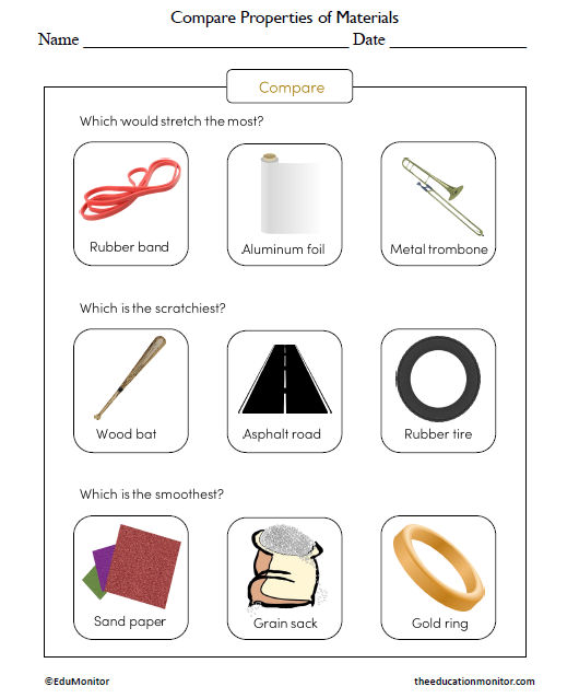 Compare Properties of Materials Science Worksheet