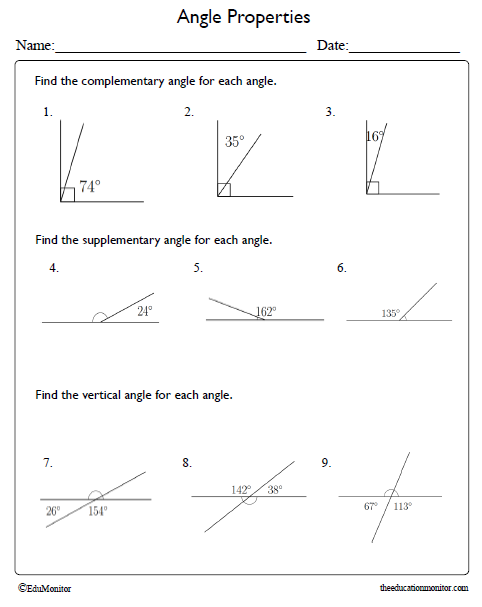 Geometry on Angle Properties Worksheet for Grade 8 - EduMonitor