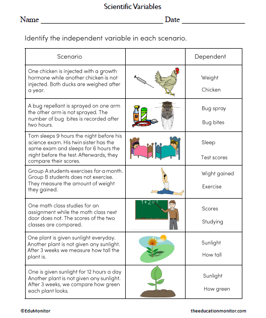 Scientific Variables Science Worksheet for Grade 6 - EduMonitor ...