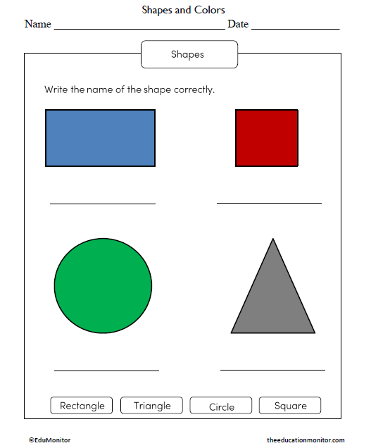 Shapes and Colors Science Worksheet for First Grade - EduMonitor ...