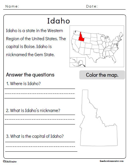 Idaho State Worksheet