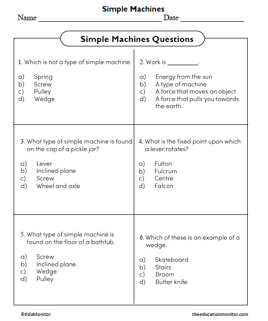 Simple Machines Science Worksheet