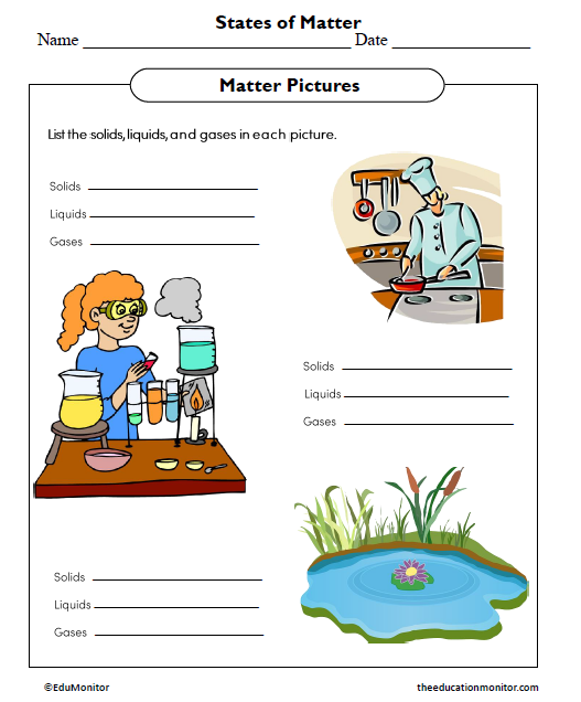 States of Matter Science Worksheet