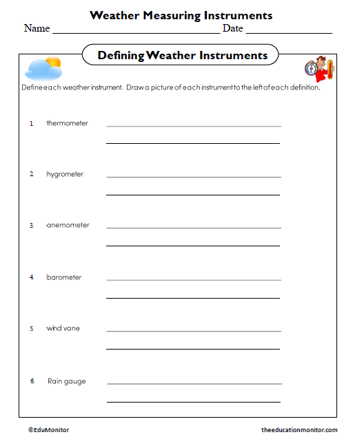 Weather Measuring Instruments Science Worksheet