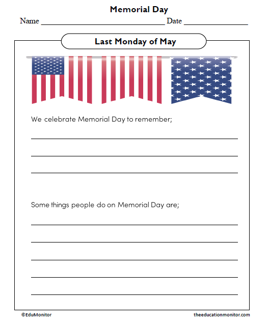 Memorial Day Worksheet - EduMonitor