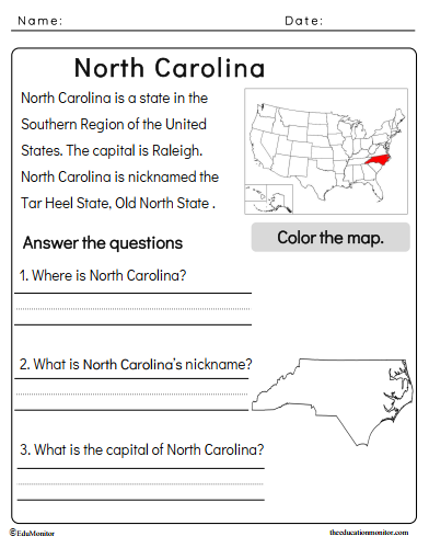 North Carolina Worksheet - EduMonitor | Science, Math, Language Arts