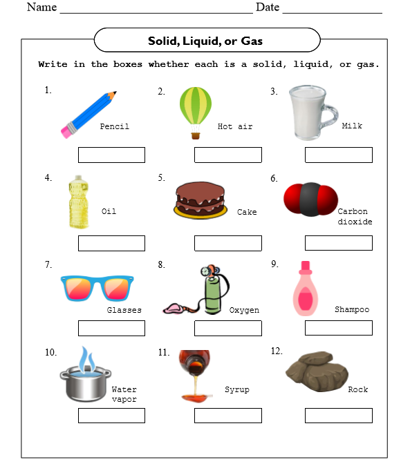 States of Matter Worksheet for Grade 5