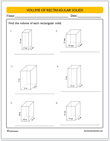 Volume of Rectangular Solids for Grade 6 Worksheet: Download Now ...