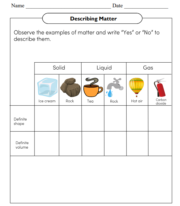 Matter Science Worksheet for Grade 4