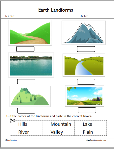 Earth Landforms Worksheet for Kindergarten and Preschool - EduMonitor