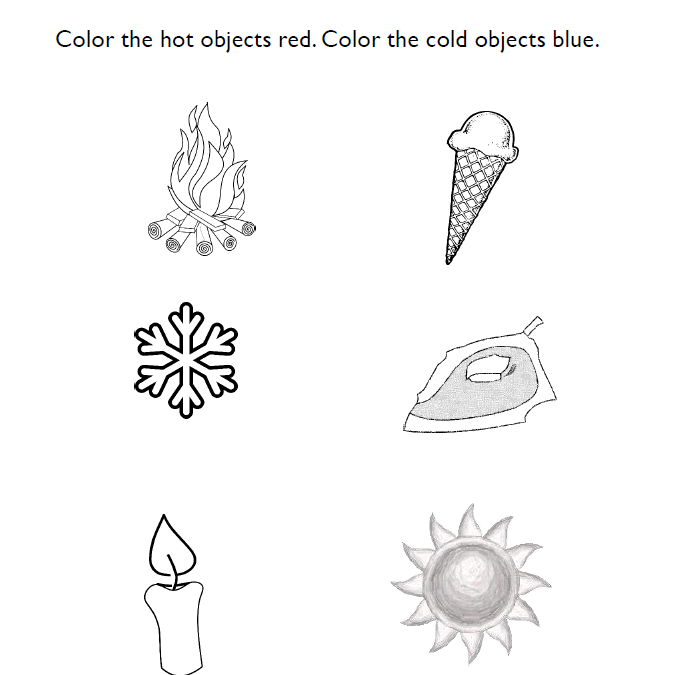 Hot or Cold Objects Pre-K Science Worksheet