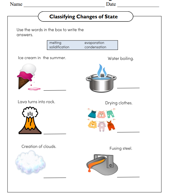 Matter and its Changes Science Worksheet for Grade 4