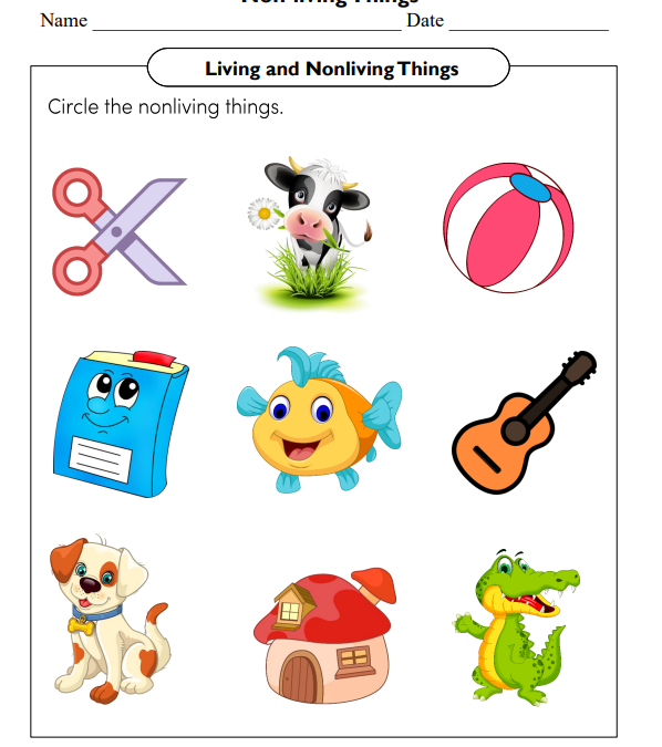 Non-living Things Science Worksheet for Kindergarten