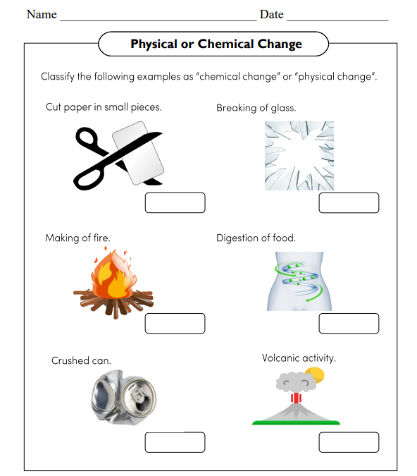 Physical or Chemical Change Science Worksheet for Grade 4
