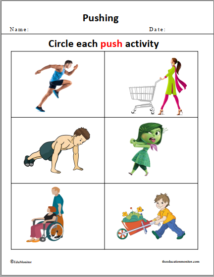 Push Worksheet for Preschool and Kindergarten