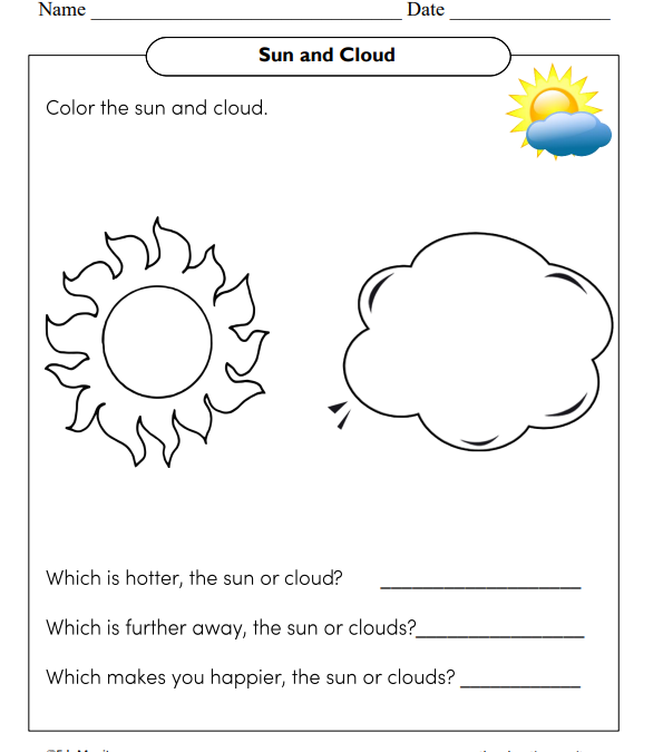 Types of Weather Worksheet for Kindergarten
