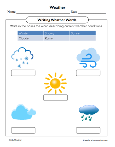 Writing Weather Words Worksheet for Kindergarten - EduMonitor | Science ...