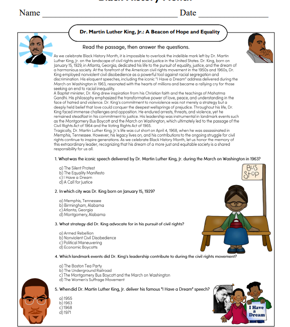 Martin Luther King Reading Comprehension Worksheet