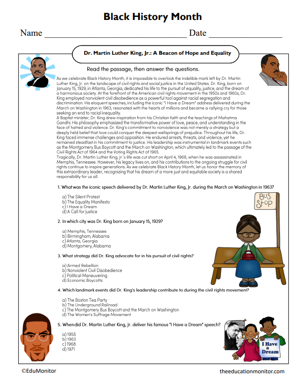 Martin Luther King Reading Comprehension Worksheet