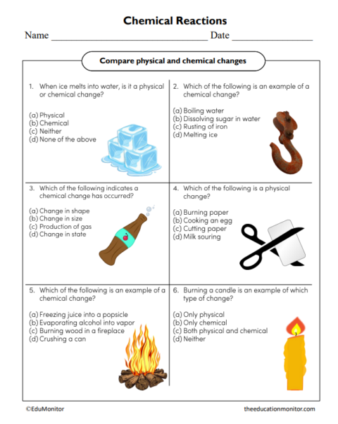 Physical and Chemical Changes Science Worksheet - EduMonitor | Science ...