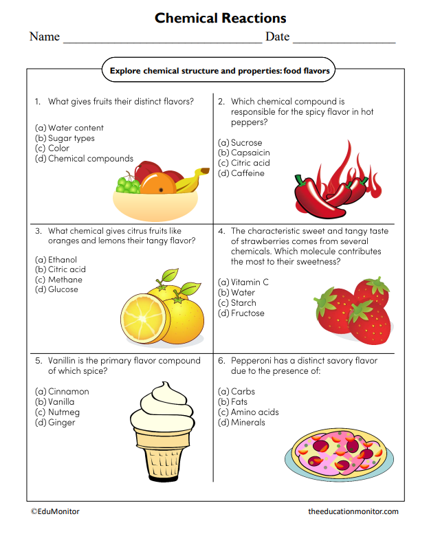 Chemical Reactions Science Worksheet 5_EduMonitor Chemical Structure and Properties Science Worksheet