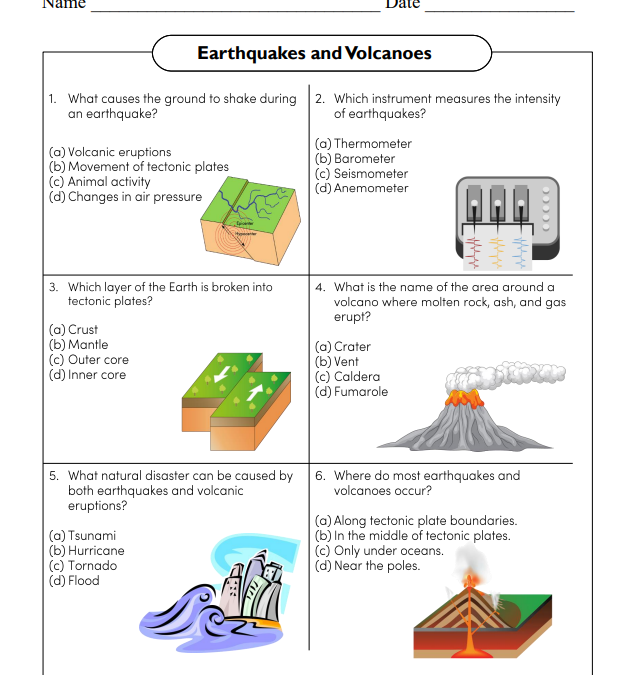 Earthquakes and Volcanoes Worksheet