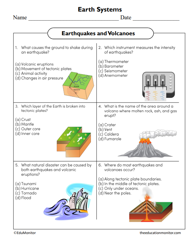 Earthquakes and Volcanoes Worksheet