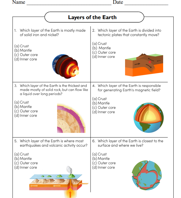 Layers of the Earth Science Worksheet
