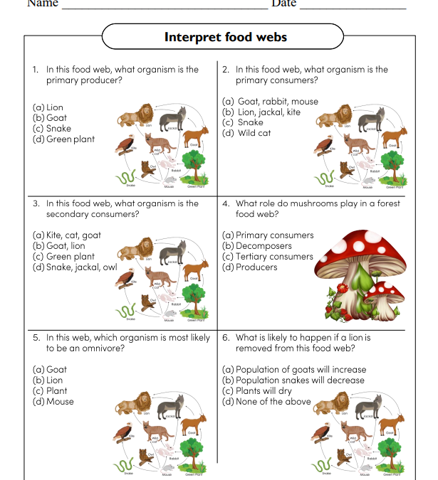 Ecological Interactions Science Worksheet