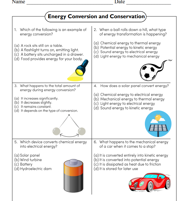 Energy Conversion and Conservation Science Worksheet