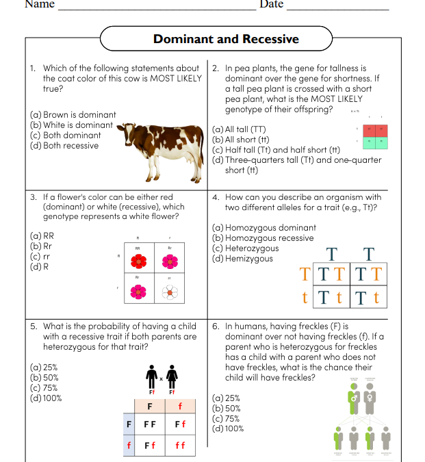 Dominant and Recessive Science Worksheet