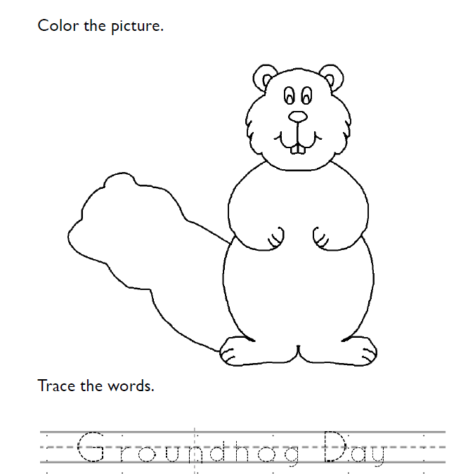 Groundhog Day Coloring and Tracing Worksheet