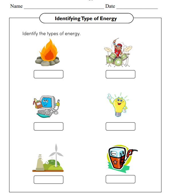 Identifying Type of Energy Science Worksheet