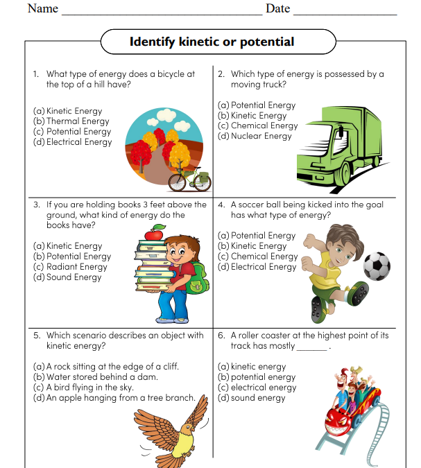 Kinetic and Potential Energy Science Worksheet