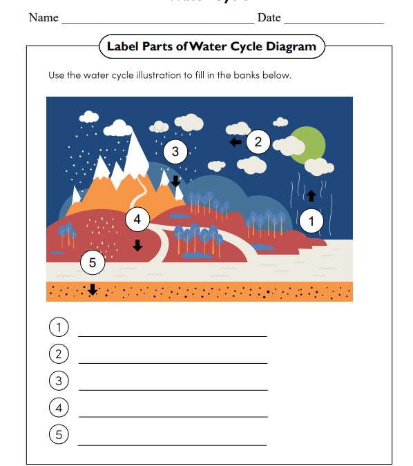 Label Parts of Water Cycle Diagram Worksheet