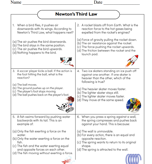 Newton’s Third Law Science Worksheet