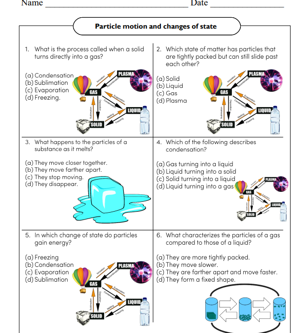 Particle Motion and Changes of State Science Worksheet