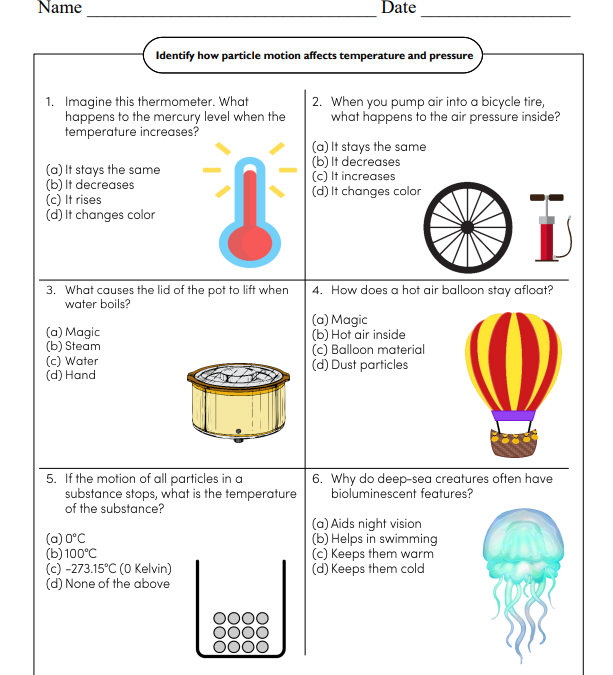 Particle Motion and Energy Science Worksheet