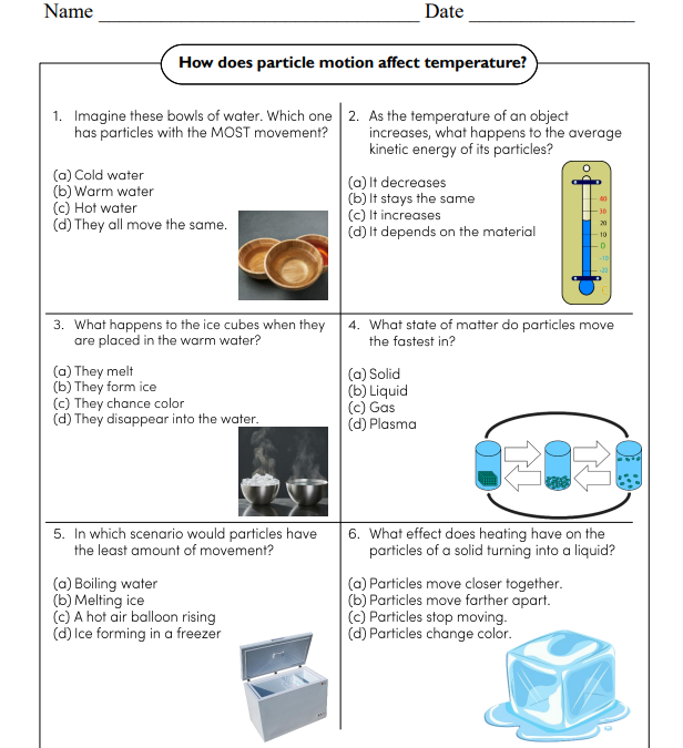 Particle Motion and Energy Science Worksheet