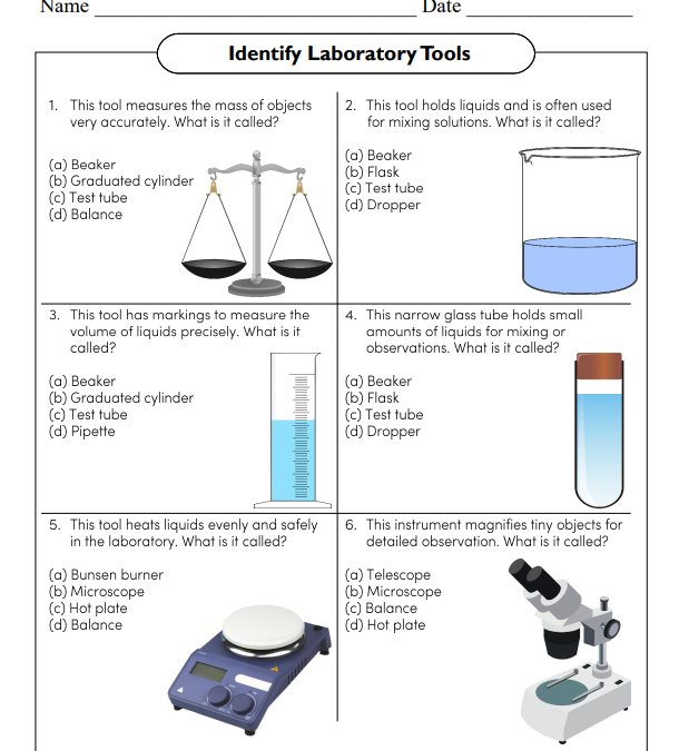 Identify Laboratory Tools Science Worksheet