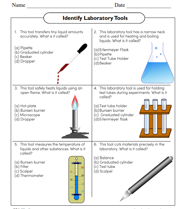 Identify Laboratory Tools Science Worksheet