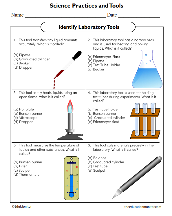 Identify Laboratory Tools Science Worksheet