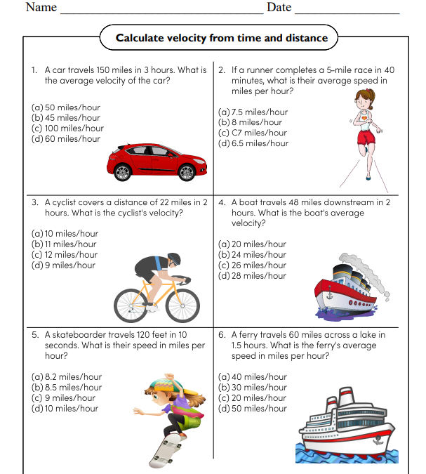 Velocity Acceleration and Forces Science Worksheet