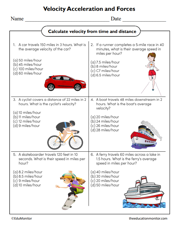 Velocity Acceleration and Forces Science Worksheet - EduMonitor