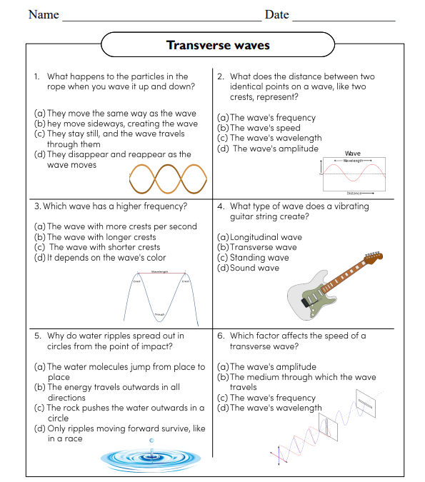 Transverse Waves Science Worksheet